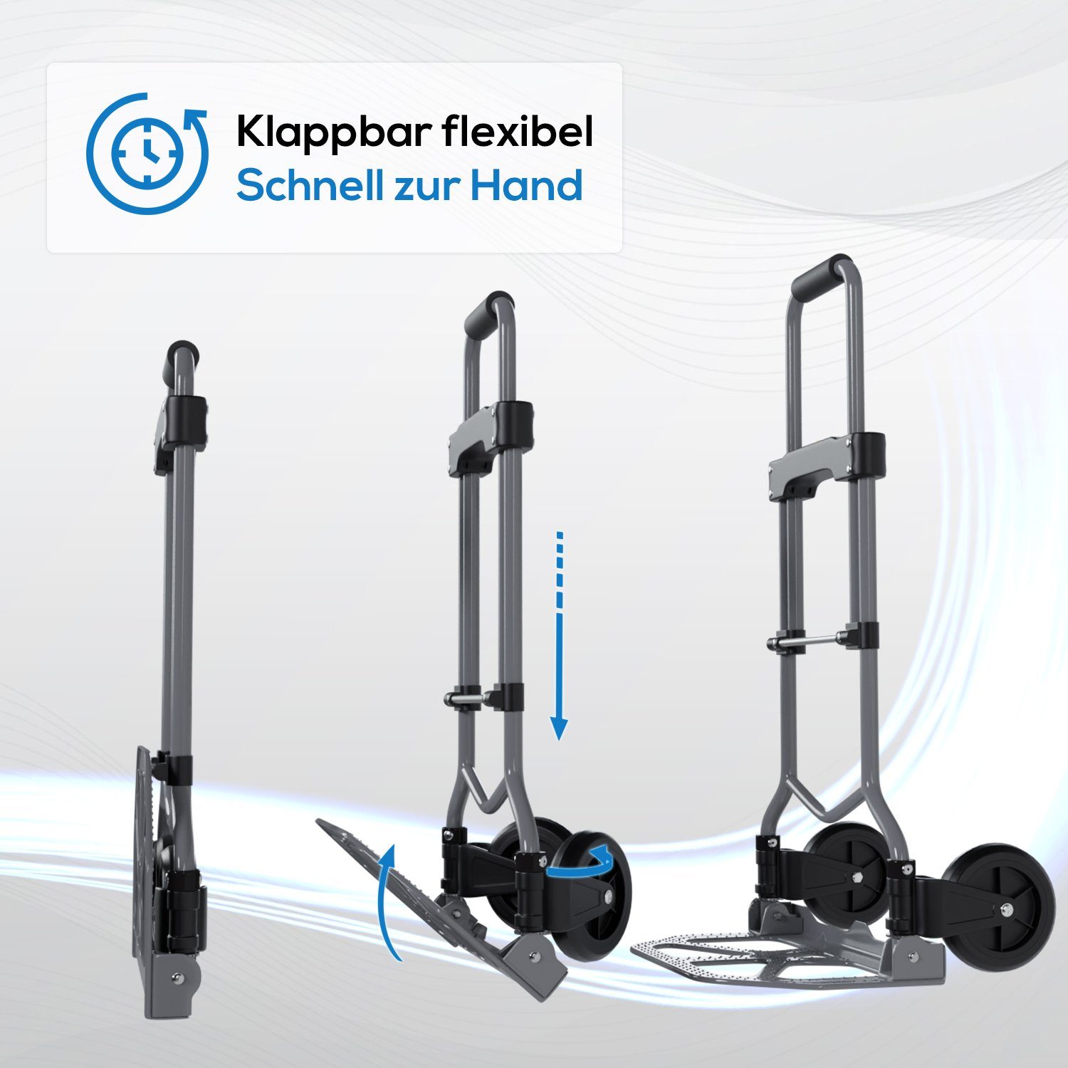 TroniTechnik Folding Hand Truck, up to 60kg load capacity (carrying trolley with carrying handle, non-slip transport surface, WxDxH 38x37x96cm, with bungee cord for secure transport), foldable, transport trolley, with foam grip