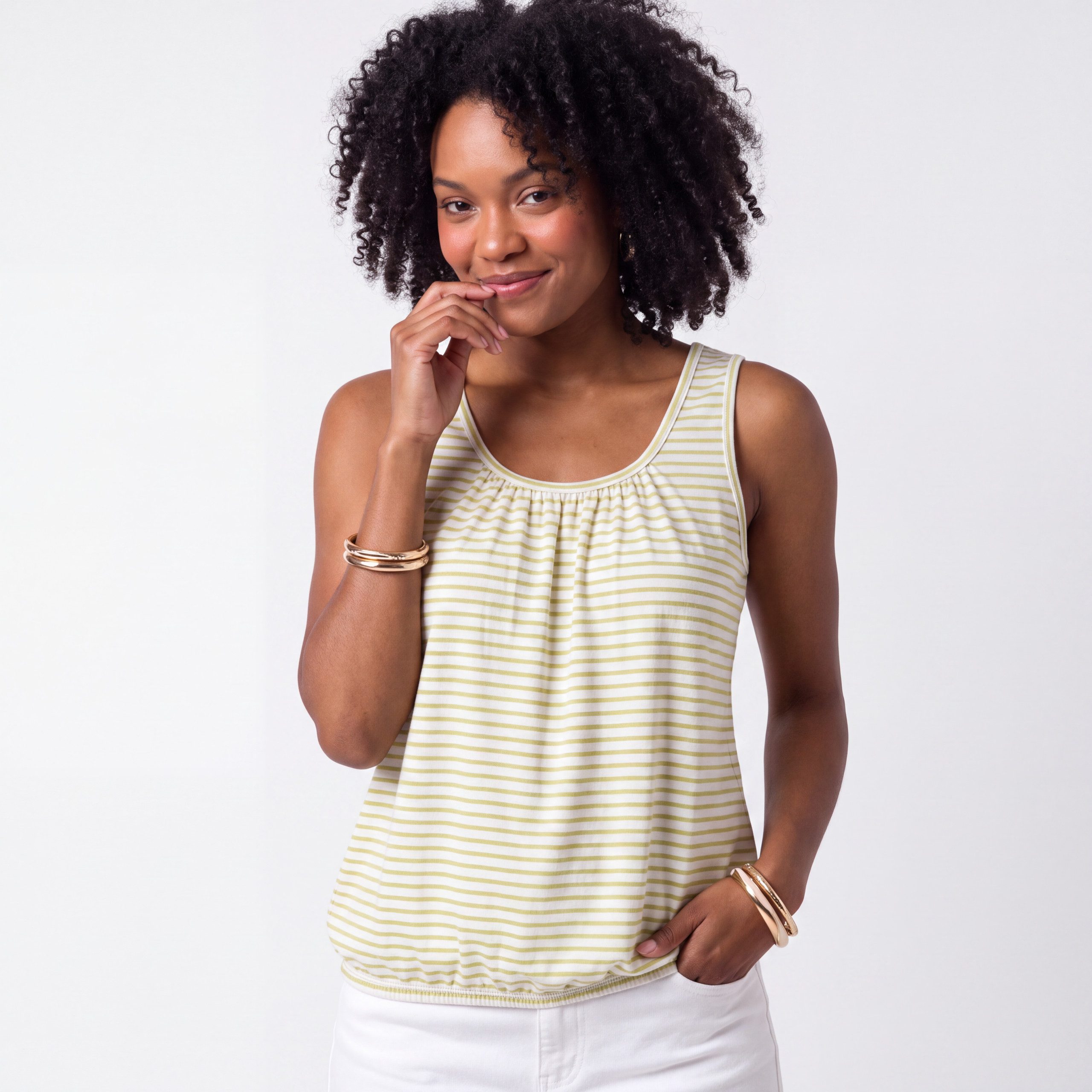 OriginalYou Trägertop Sommertop Querstreifen Freizeitshirt Rundhals Baumwolltop One Size 38/42 (38-40 oversize, 40-42 regular)