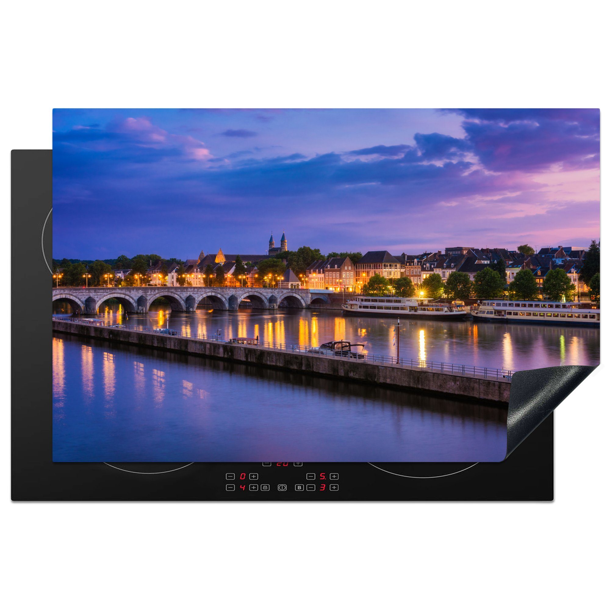 MuchoWow Herdblende-/Abdeckplatte Maastricht- Brücke - Sonnenuntergang, Vinyl, (1 tlg), 81x52 cm, Induktionskochfeld Schutz für die küche, Ceranfeldabdeckung