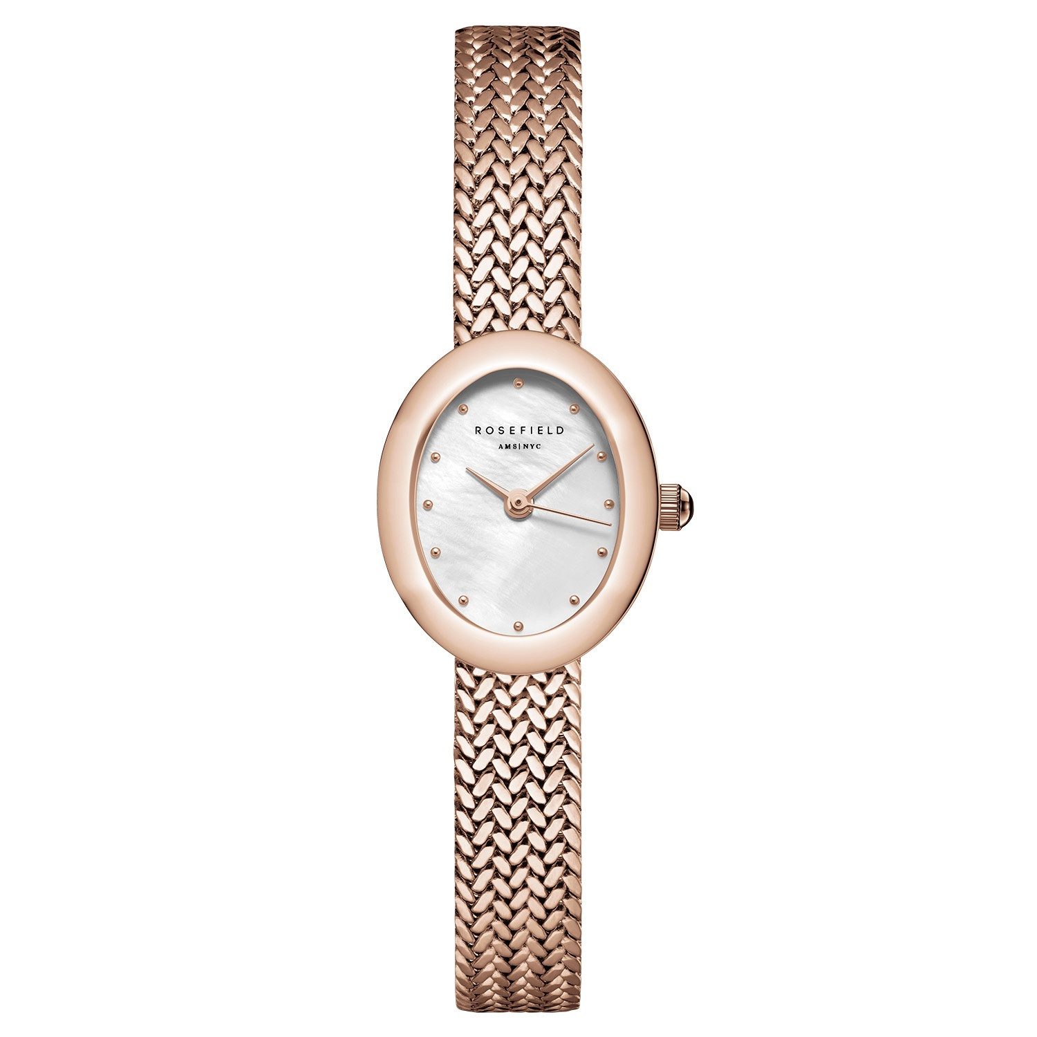 Quarzuhr Mini Oval Mesh Roségoldfarben