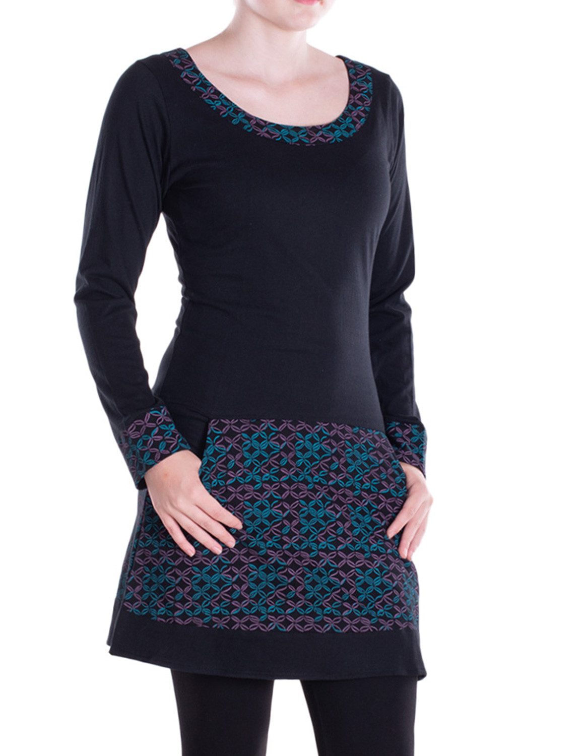 Langarmshirt Langarmshirt-Kleid Leicht Kurze Damen Kleider Langarm Tunika retro