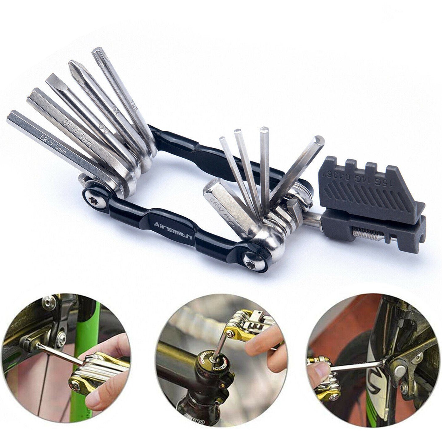 Olotos Fahrradwerkzeugset Multitool Torx-Schlüssel in aus Schwarz MTB 1 Stahl Fahrrad faltbar Reparatur, 14 Kettenbrecher Werkzeug rostfreiem mit Multifunktionswerkzeug