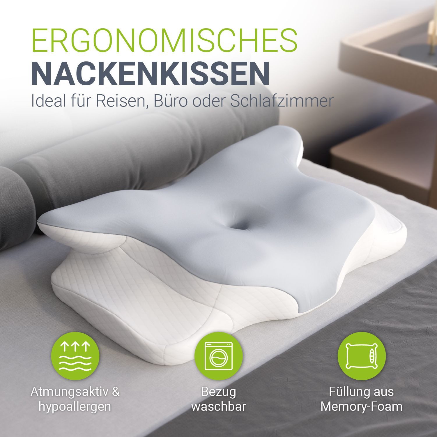 Juskys Nackenstützkissen-Set, Füllung: PU Memory Foam, Bezug: Polyester, Er günstig online kaufen
