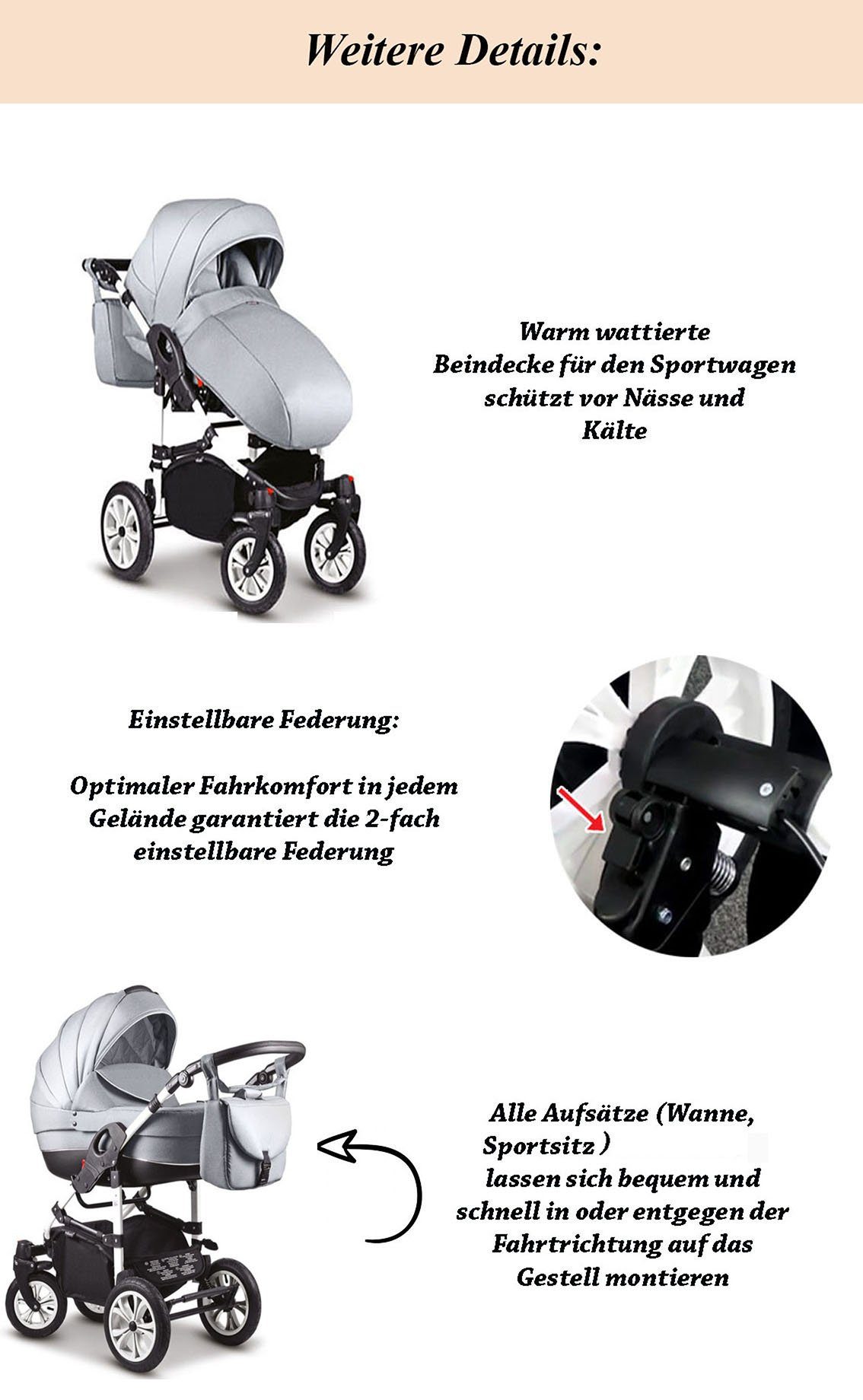 13 - Cosmo in Kinderwagen-Set Teile babies-on-wheels 1 16 in Rosa-Weiß Farben - 2 Kombi-Kinderwagen