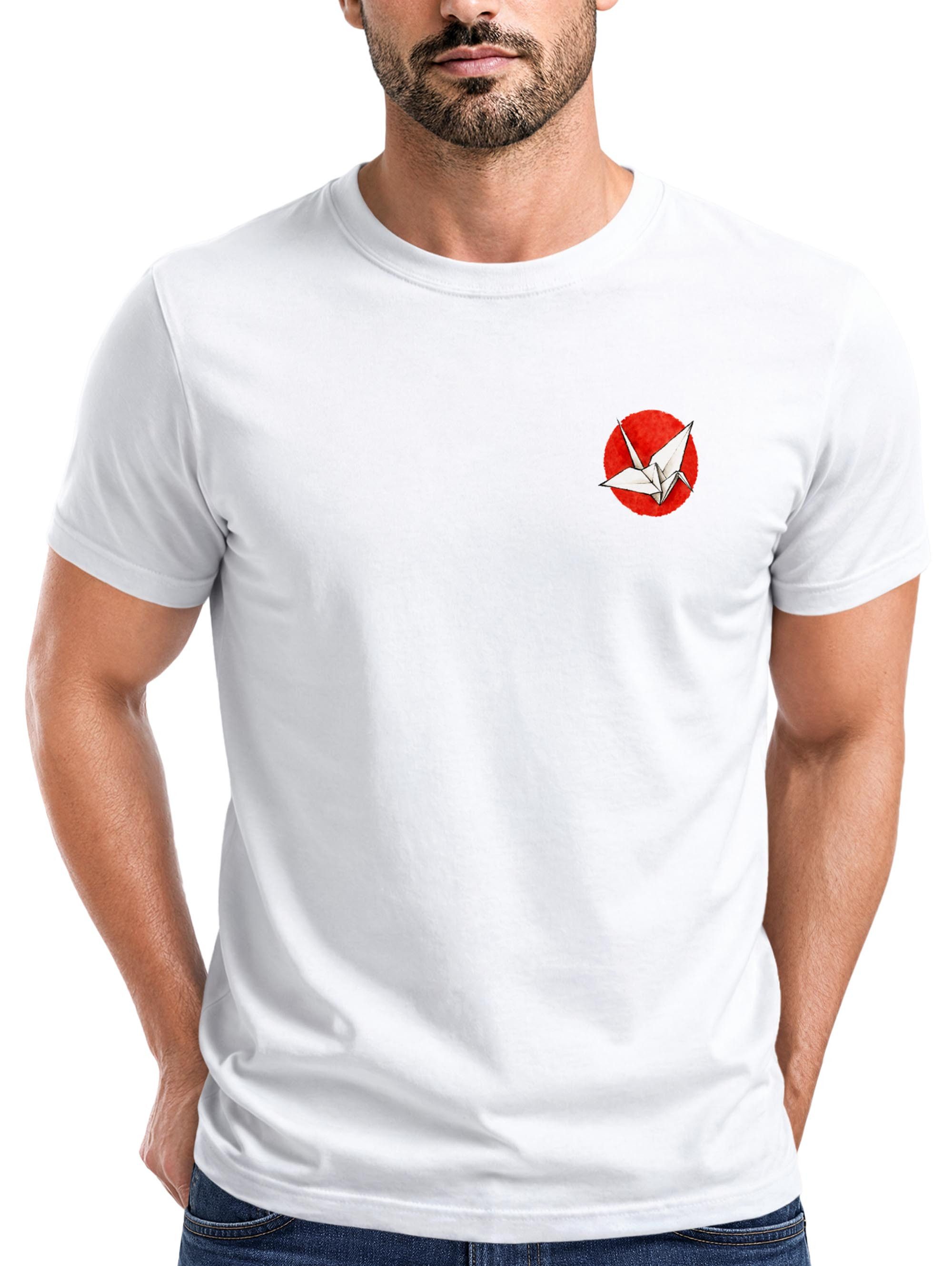 Neverless Print-Shirt Herren T-Shirt Frontprint - Origami Kranich - Baumwollshirt Männer mit Print