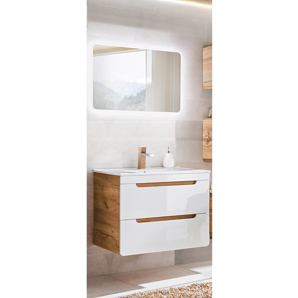 Lomadox Badmöbel-Set LUTON-56, (Spar-Set, 2-St), weiß Wotan Eiche Nb. mit 8 günstig online kaufen
