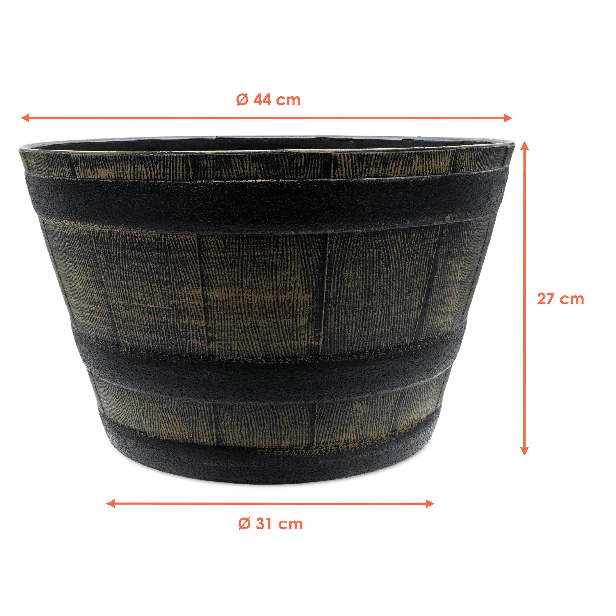 Spetebo Blumentopf oder Wasserkübel aus Kunststoff in Eichenfass Optik (Anazhl, 1 St., Stück), in rustikalem Used Look