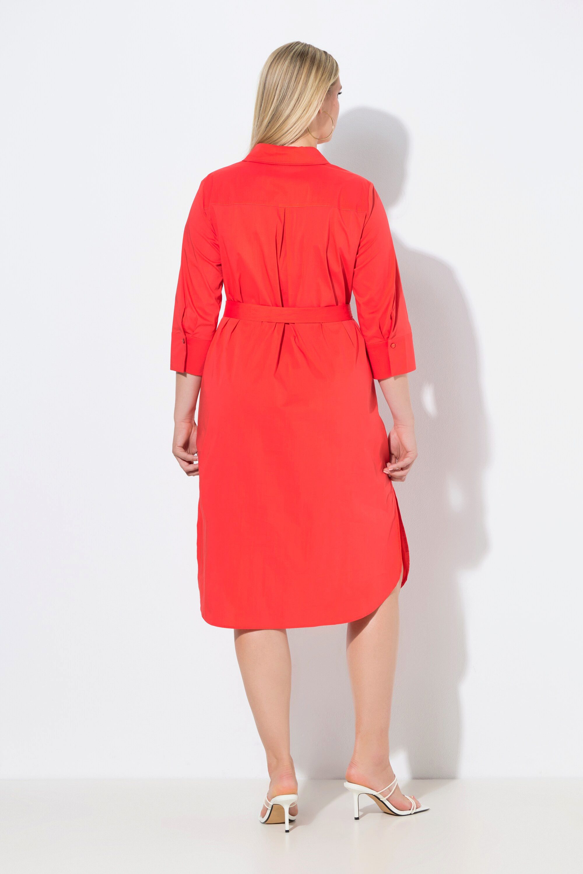 Ulla Popken Midikleid Hemdblusenkleid A-Linie Gürtel Hemdkragen 3/4-Arm