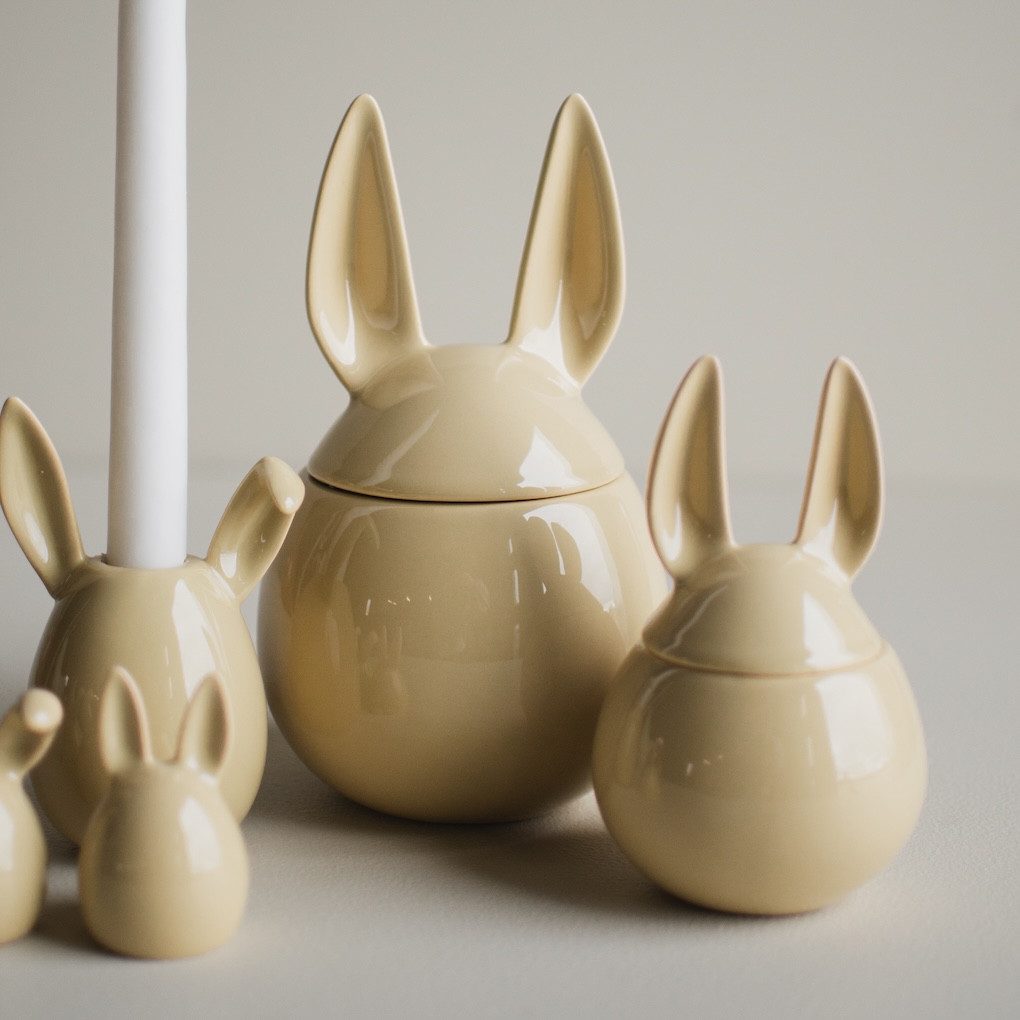 dbkd Dekoobjekt Eating Rabbit Schale mit Deckel - shiny yellow