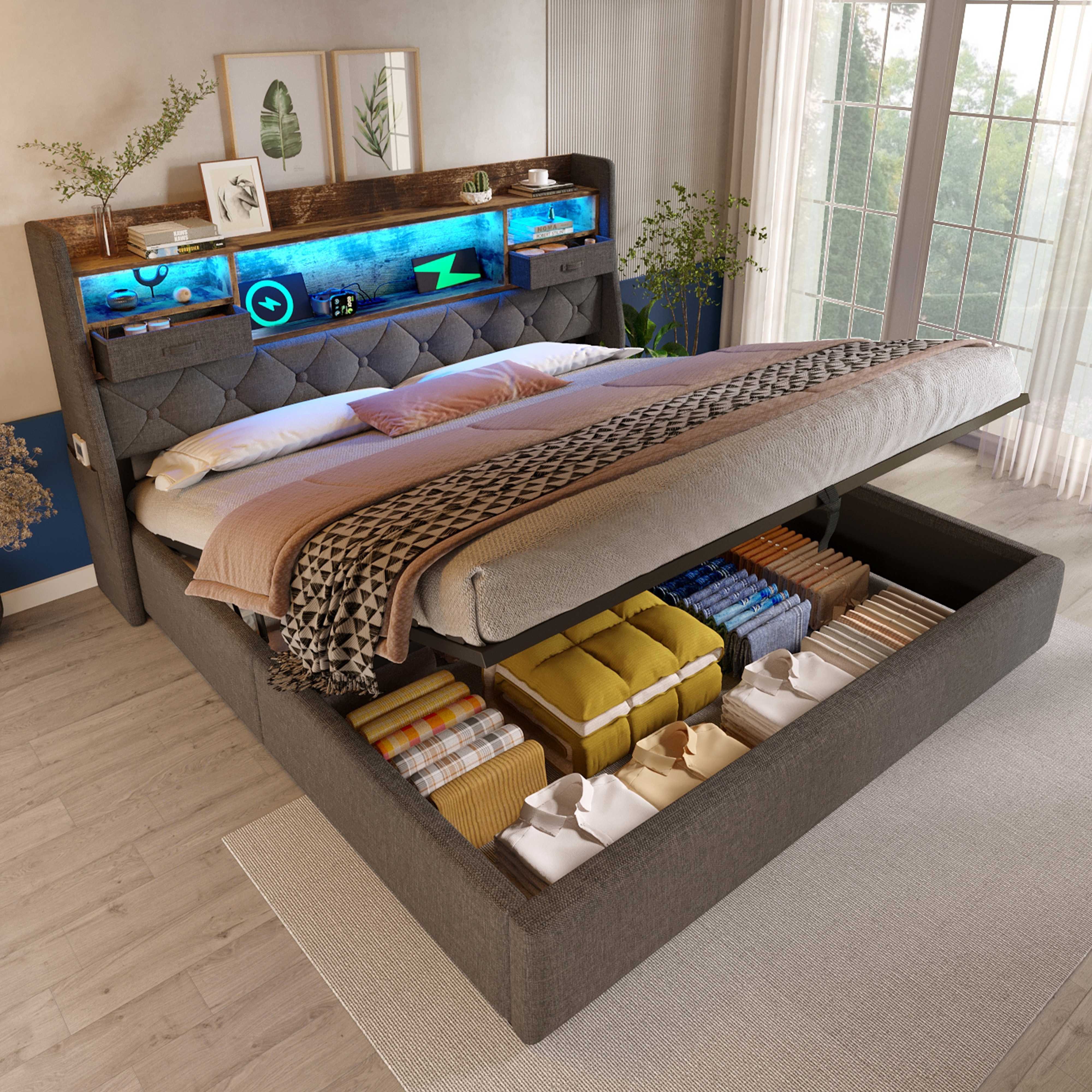 BlingBin Polsterbett Stauraumbett (1-tlg., hydraulischem Stauraum, Kopfteil günstig online kaufen