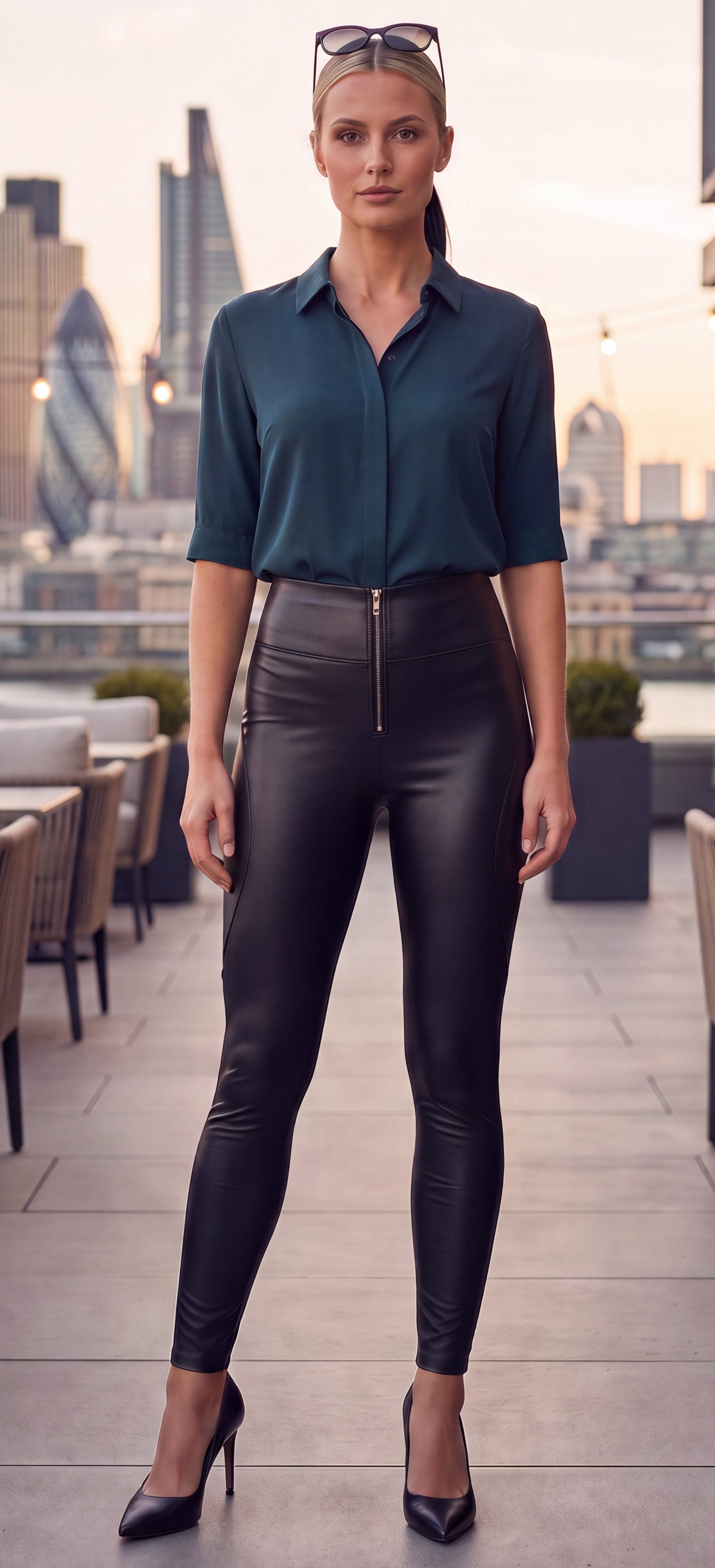 Bas Bleu Leggings im Leder-Look mit Reißverschluss und Ziernähten