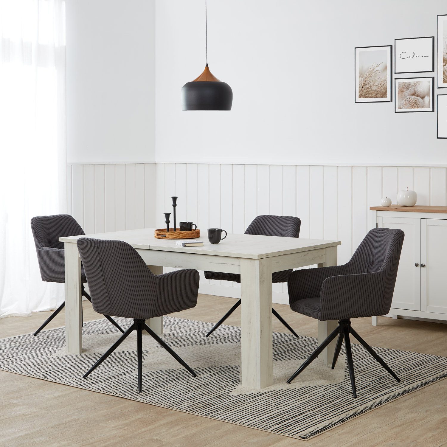 Homestyle4u Armlehnstuhl Esszimmerstuhl Cord Drehbar Grau Esstisch Wohnzimmer Büro (1 St), drehbar, für Esstisch, Essstuhl