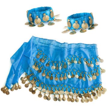 MyBeautyworld24 Kostüm Belly Dance Bauchtanz hellblau Hüfttuch inkl ein Paar Handketten
