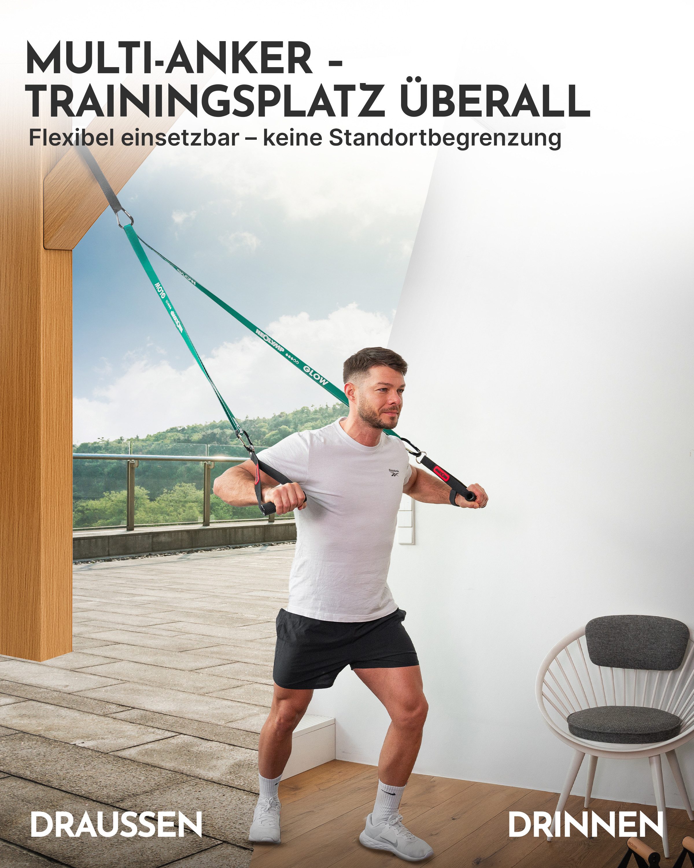 NEOLYMP Karabiner Premium Multi-Anker mit Karabiner – Befestigung für Fitnessbänder, (Robuste Befestigung für Fitnessbänder - stabil, flexibel & vielseitig), Geeignet Indoor & Outdoor, Functional Training, Home Gym – stabil
