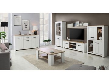 expendio Highboard Eike 4, weiß / Eiche bianco 87x144x43 cm mit 4 offenen Fächern, 2 Türen