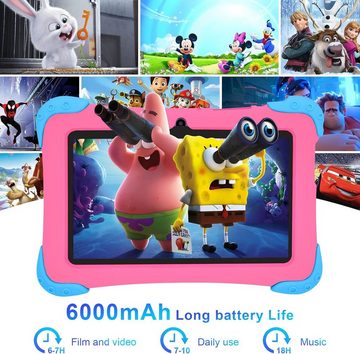 EagleSoar Kinder Quad Core Mit 2GB RAM Dual-Kamera, IPS-HD-Display Tablet (7", 32 GB, Andriod 12, WLAN, Bluetooth, Kindersicherung,Ab 2-12 mit Kindersicherer Hülle)