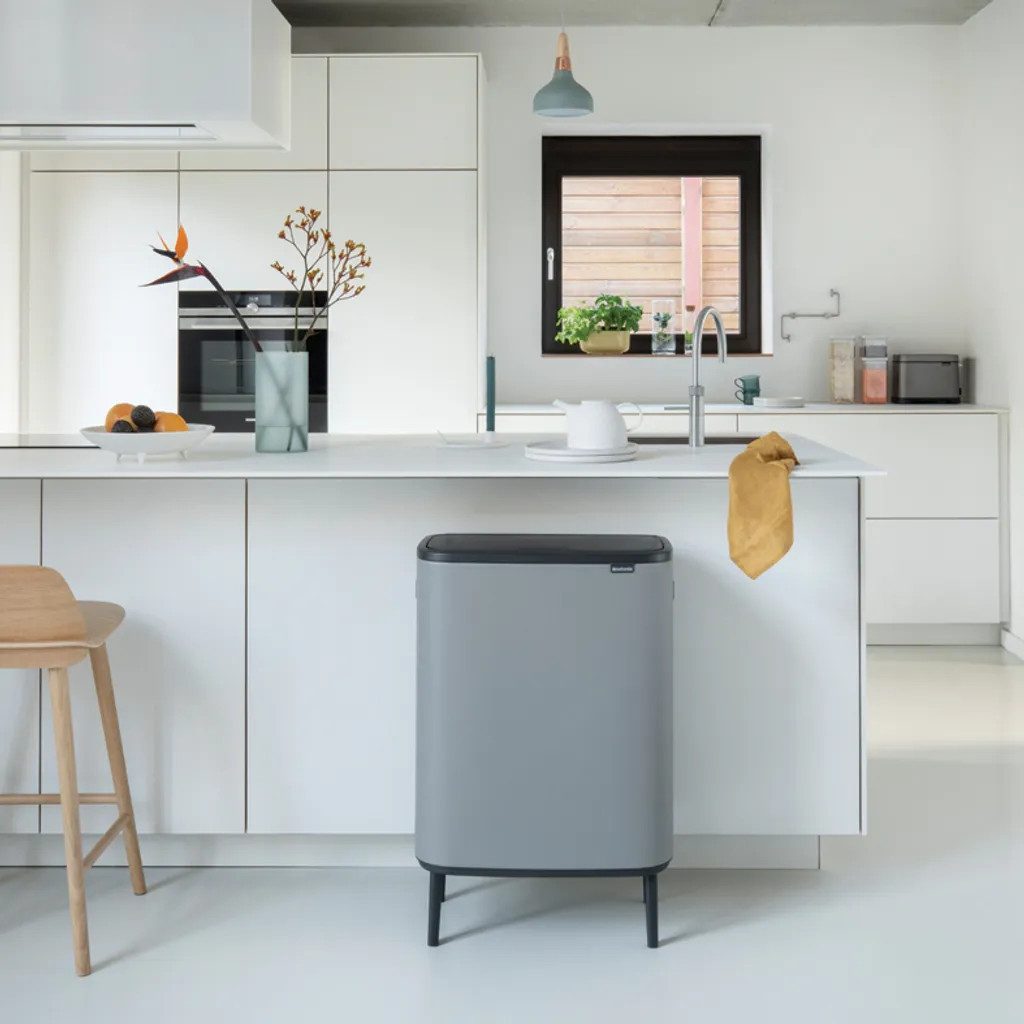 Brabantia Mülleimer Эко-товарer Bo Touch Bin Hi 2x30l mit zwei Kunststoffeinsätzen Grau, 10 Jahre Garantie