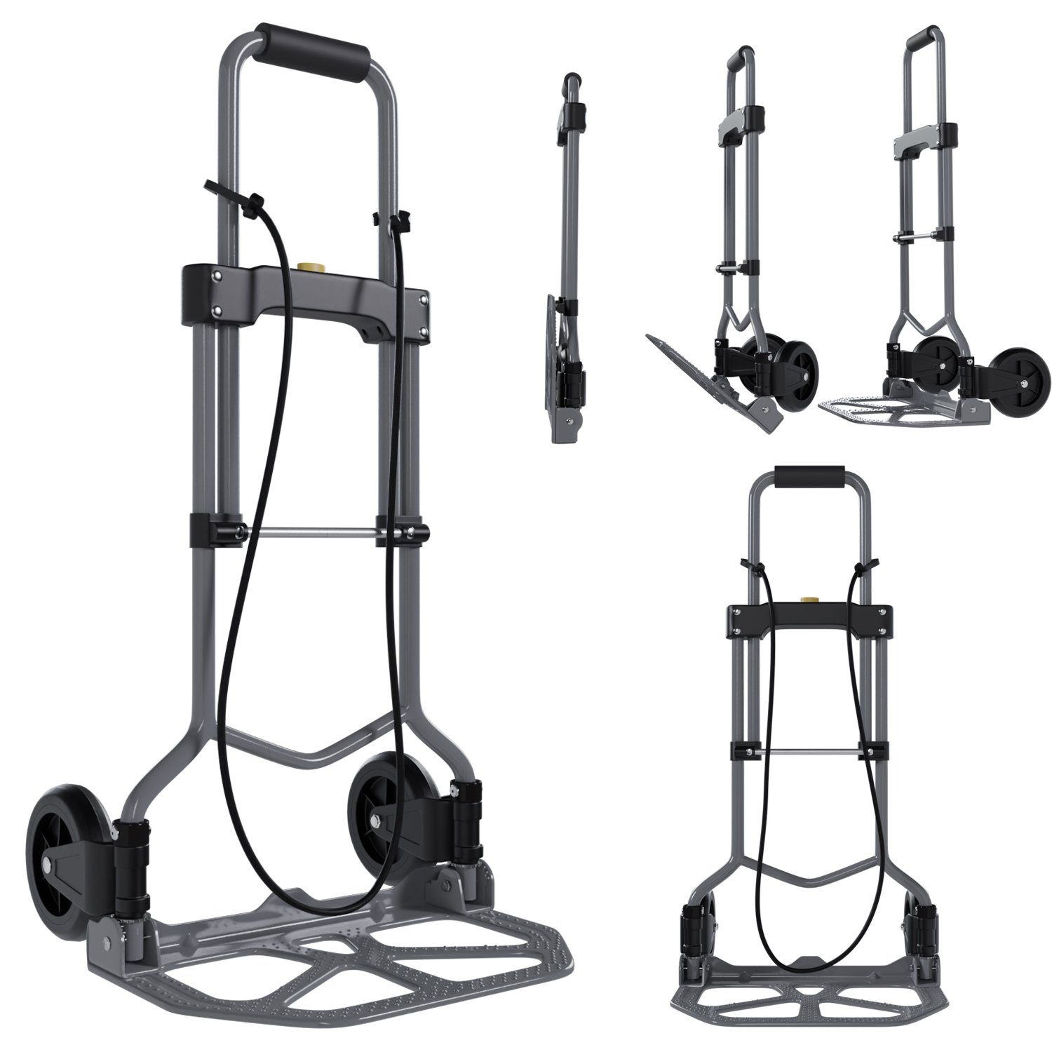 TroniTechnik Folding Hand Truck, up to 60kg load capacity (carrying trolley with carrying handle, non-slip transport surface, WxDxH 38x37x96cm, with bungee cord for secure transport), foldable, transport trolley, with foam grip