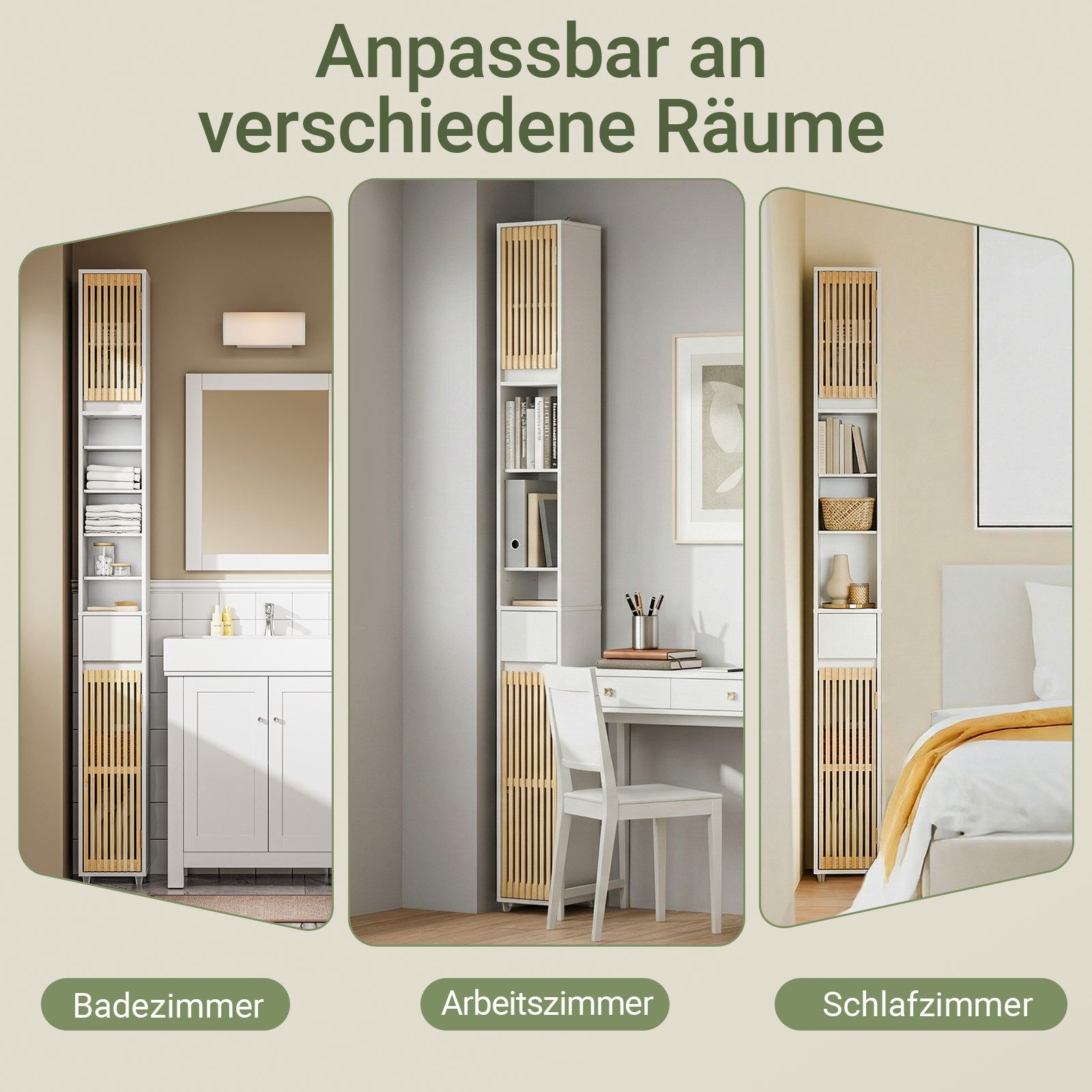 SoBuy Hochschrank BZR34 Badezimmerschrank Hochschrank Schmal Badschrank für kleine Bäder Badkommode, mit verstellbare Ablagen Platzsparender, Waschbecken, WC