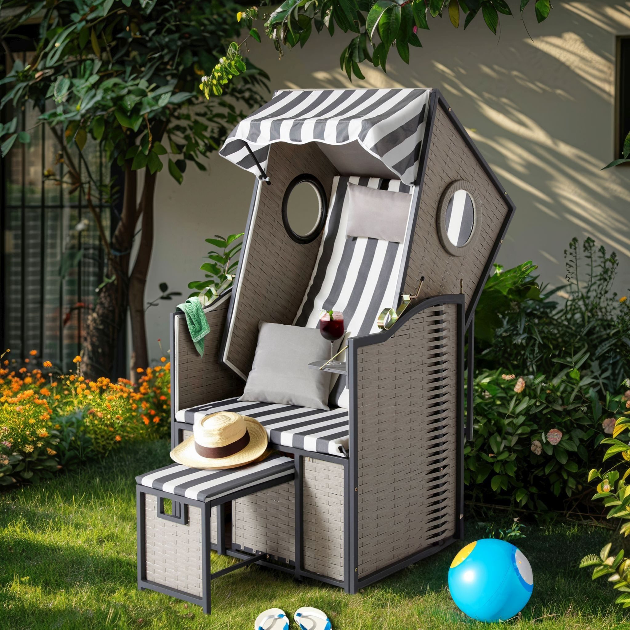 Wohnando Strandkorb Single Strandkorb "Kapitän", 80x73x158cm (BxTxH), (1-tl günstig online kaufen