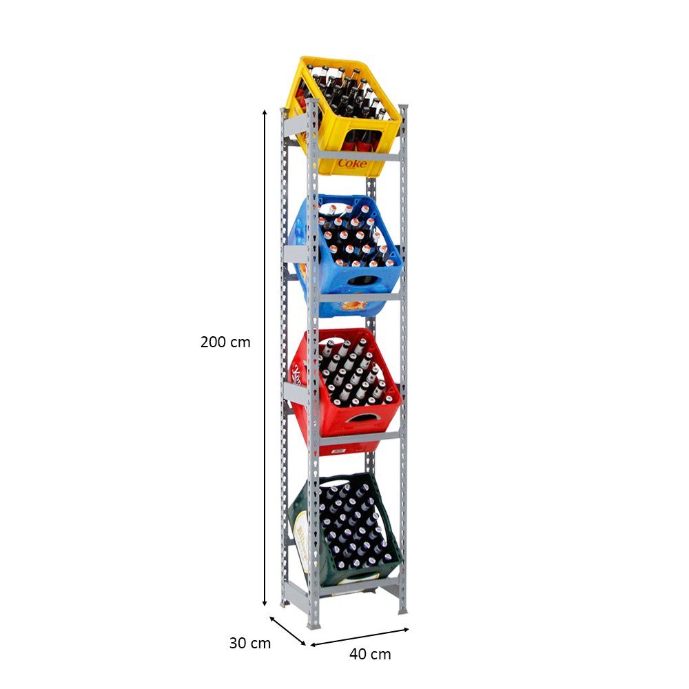 Camel, HxBxT Tragkraft Getränkekistenregal pro Selbstmontage 4-12 Kisten, für Grau, Getränkeregal, High 4 PROREGAL® 200x40x30cm, Standregal Ebene, 100kg Ebenen Big