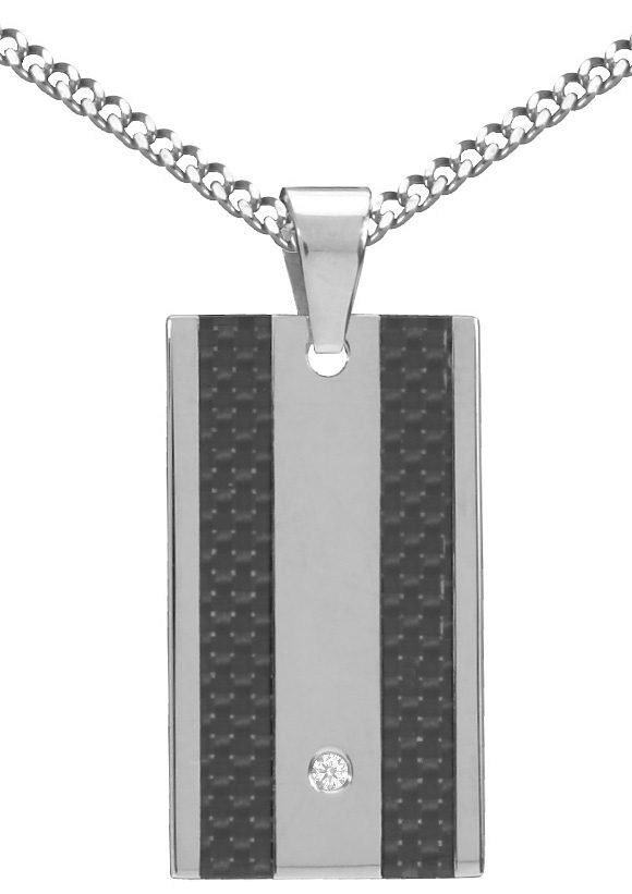 Firetti Kette mit Anhänger Schmuck Geschenk Halskette Panzerkette Dog Tag, mit Carbon - mit Zirkonia (synth)