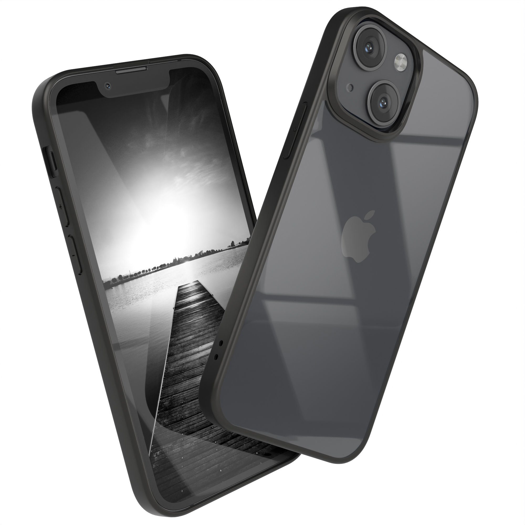 EAZY CASE Handyhülle Bumper Case für Apple iPhone 13 Mini / 12 Mini 5,4 Zoll, Hülle Durchsichtig kratzfest Back Cover mit Displayschutz Schwarz