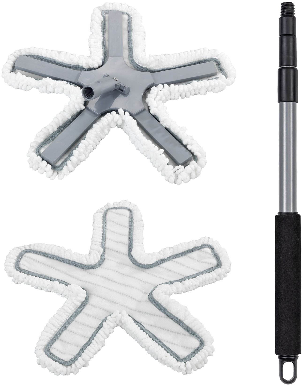 Maximex Bodenwischer-Set Modell Oktopus mit Teleskopstiel, (Set, 4-St), 360° Duo-Knickgelenk, Mikrofaser-Bezug, reinigt nur mit Wasser