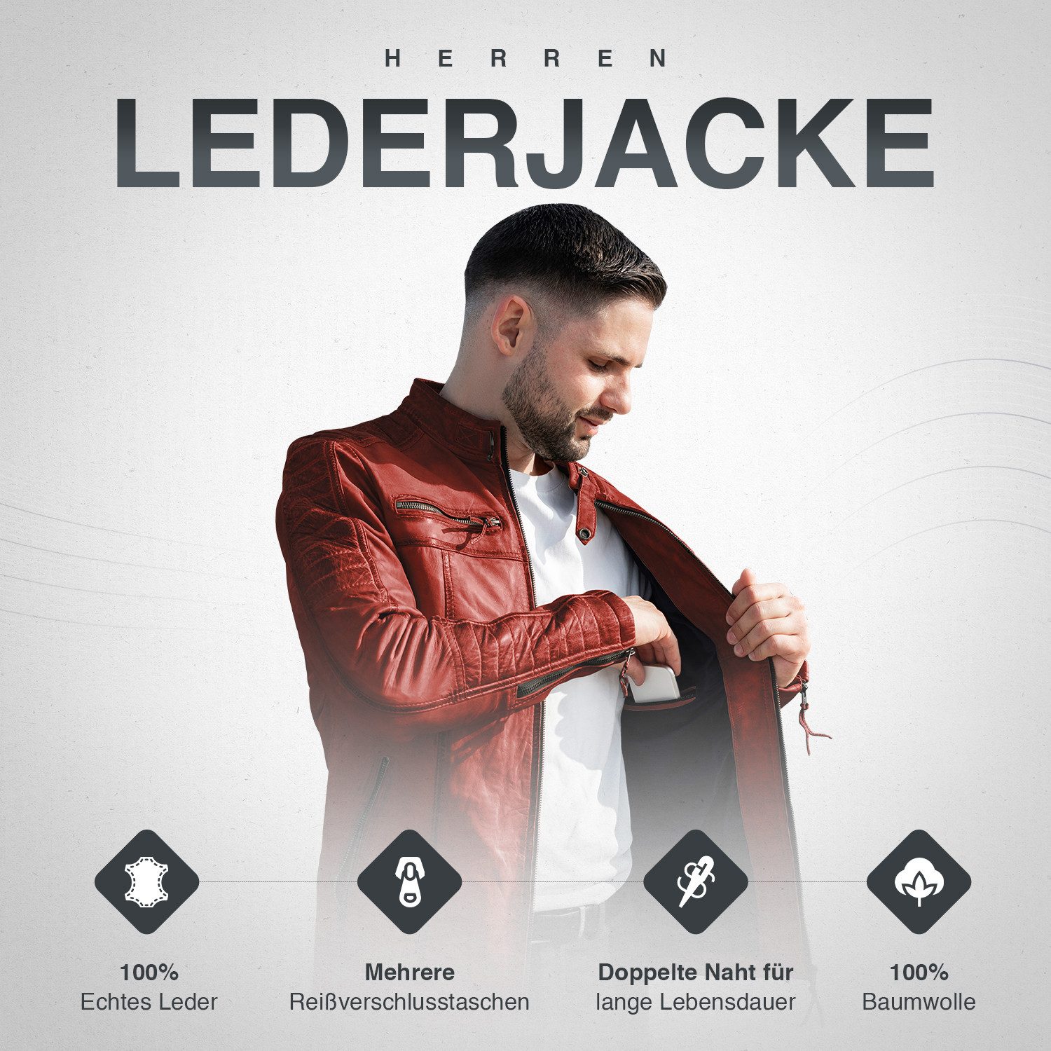 PAULGOS Lederjacke Herren Jacke Übergangsjacke Biker Look 100% Echtleder D1 günstig online kaufen