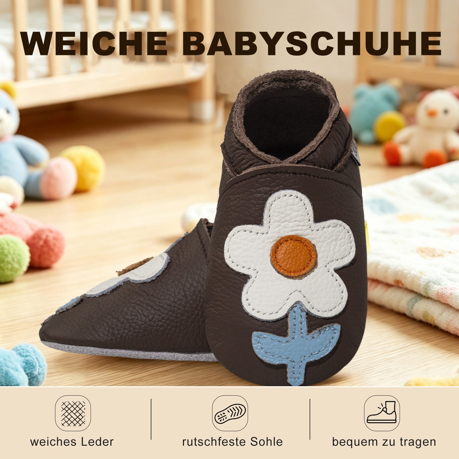 Bemesu Baby Leder weiche Lauflernschuhe mit Wildledersohle Krabbelschuh (1-tlg)