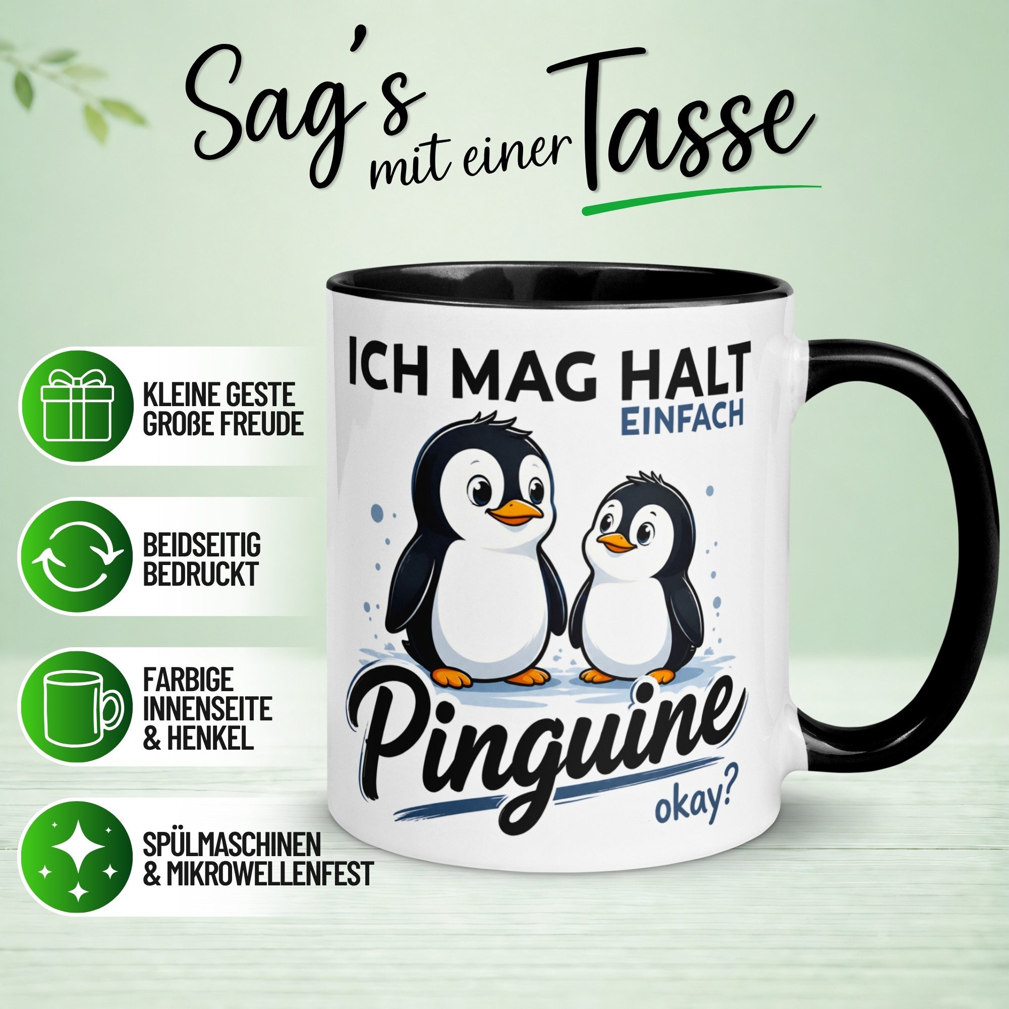 Momentals Tasse Pinguin – „Ich mag halt einfach Pinguine“ – lustiger Geschenk Becher, Gratis Versand · Links-&Rechtshänder · Spülmaschinenfest