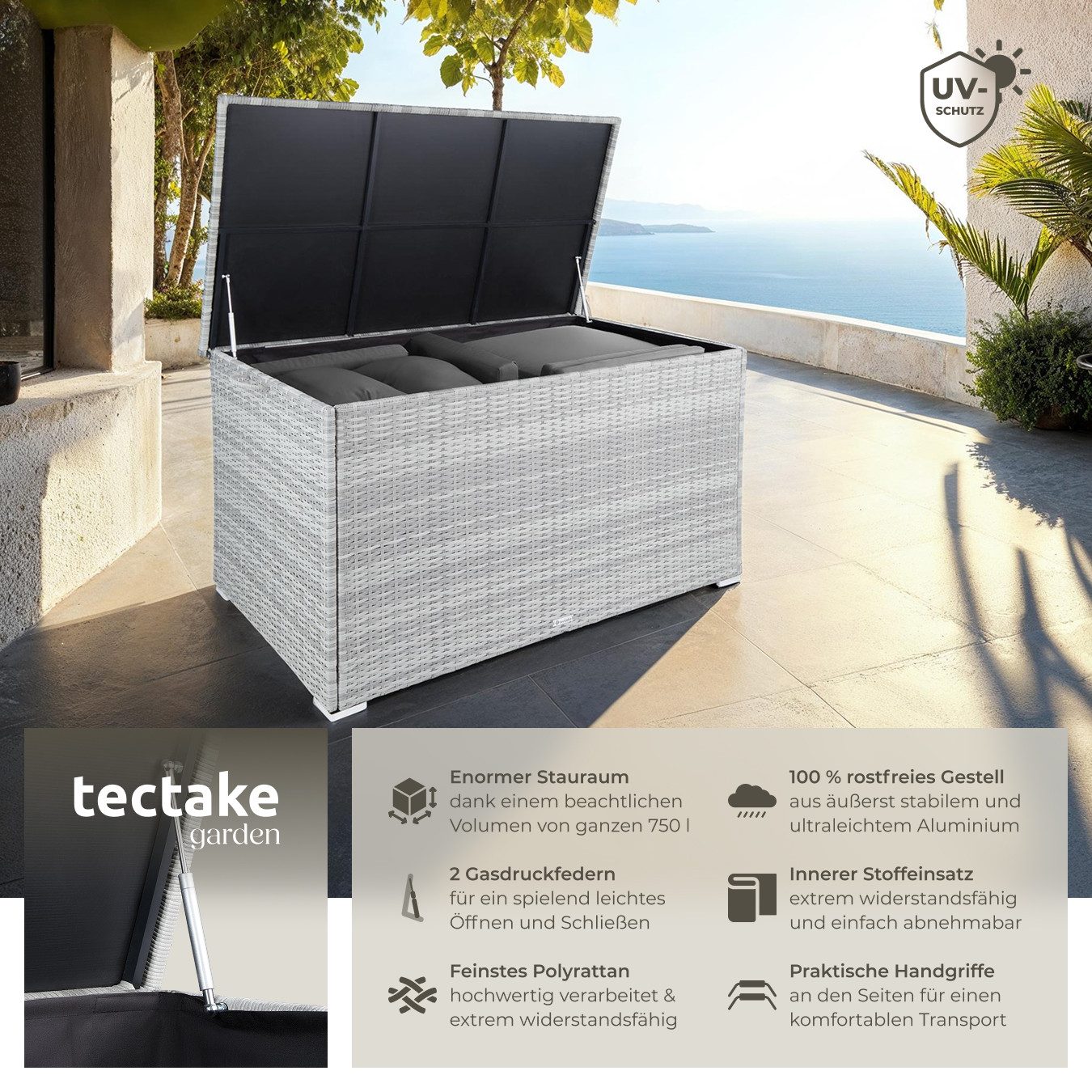 tectake Gartenbox Auflagenbox (1 St., Volumen: 750 L), 750 l, mit Aluminium günstig online kaufen