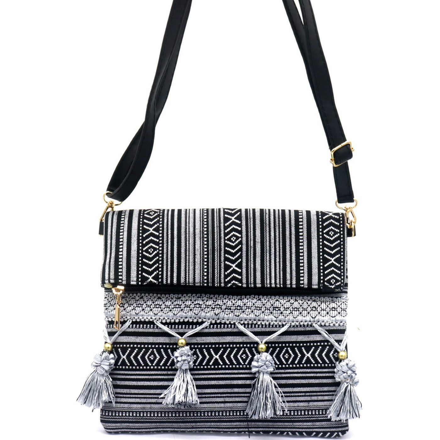 KARMA Handtasche Damen Handtasche Schwarz Weiß Ethno Crossbody (Reistetasch günstig online kaufen