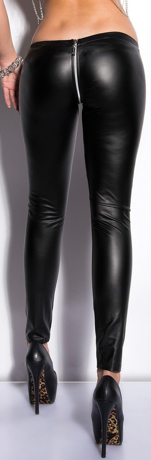 Koucla Leggings mit Reißverschluß (Zip) im Wetlook, Gogo Clubwear Party schwarz