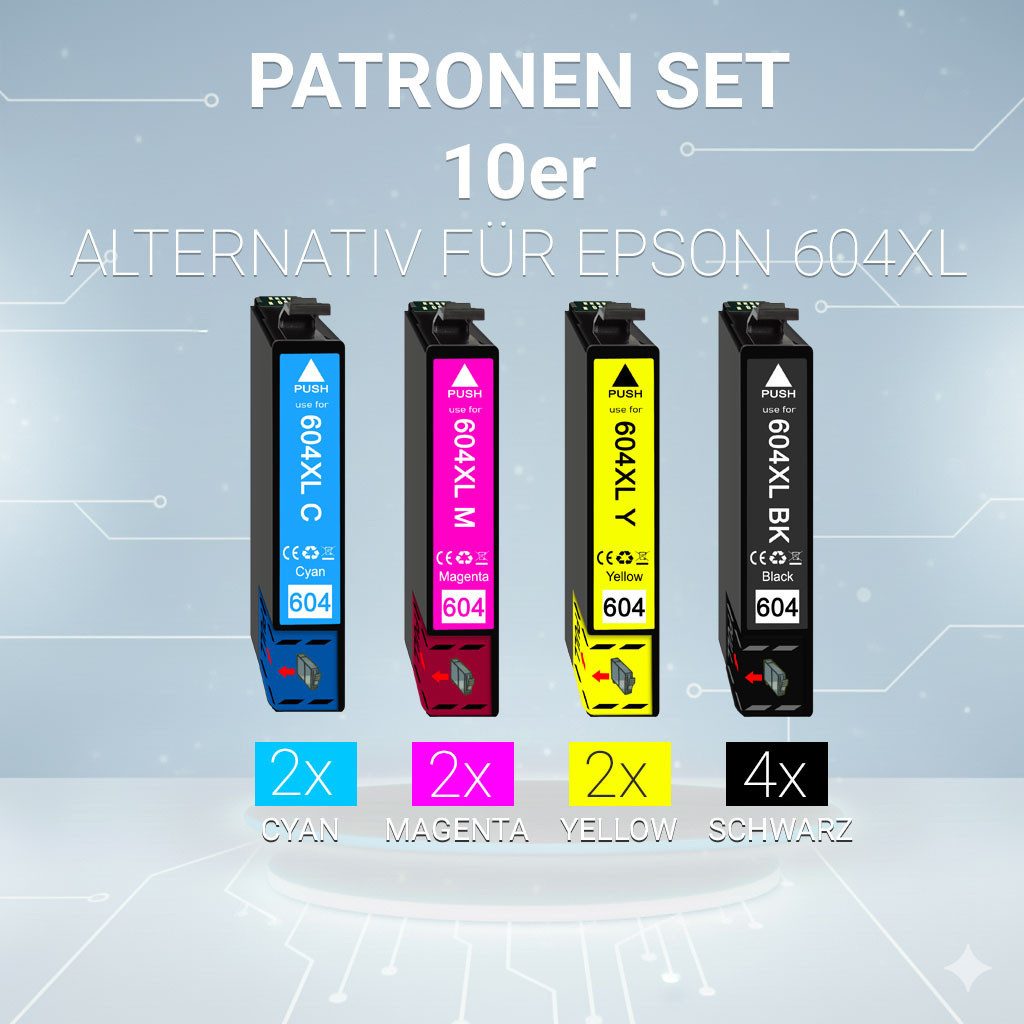 Druckerparadies 10er Multipack für Epson 604XL Tintenpatronen Set Tintenpatrone (10-tlg., für XP3200 XP2205 XP3205 XP4200 XP4205 WF2910 WF2930 WF2935 WF2950)