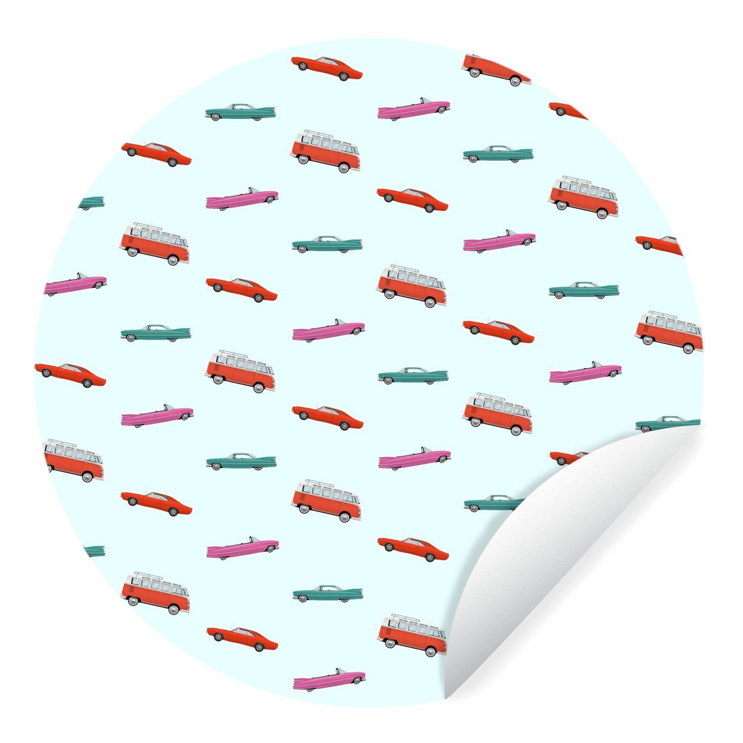 MuchoWow Wandsticker Auto - Muster - Farben (1 St), Tapetenkreis für Kinderzimmer, Tapetenaufkleber, Rund, Wohnzimmer