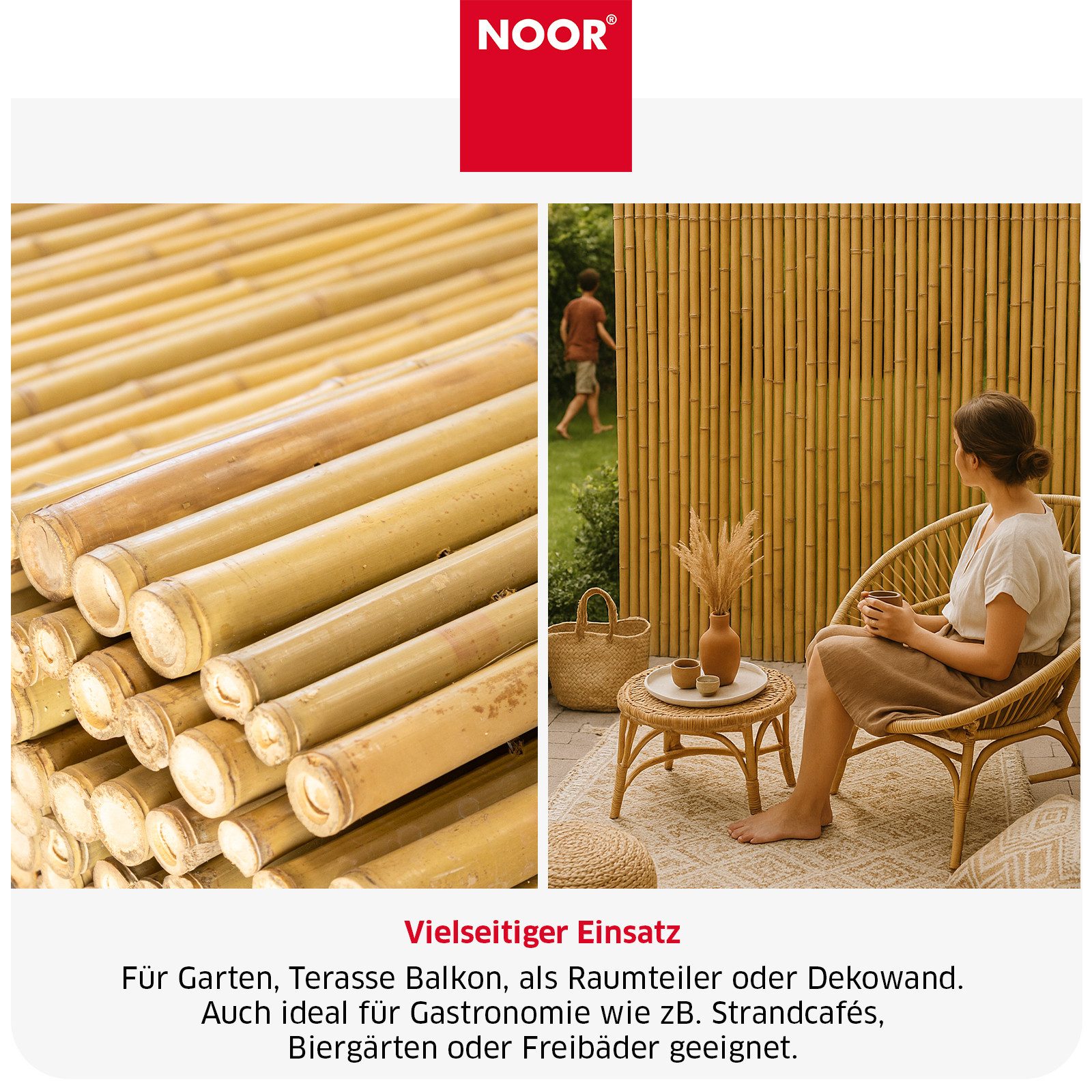 NOOR Sichtschutzzaunmatten Bambusmatte DELUXE - extra dicke Bambusstäbe, stilvoller Sichtschutz für Garten, Terrasse und Balkon – Bild 5 von 5