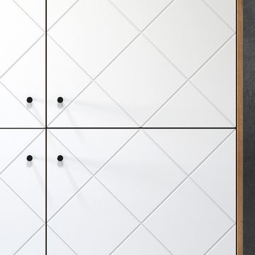 Lomadox Wohnwand TORINO-19, (4-St., 4-tlg), Artisan Eiche Nb. mit weiß matt und mit Metallfüßen 399/136/40 cm