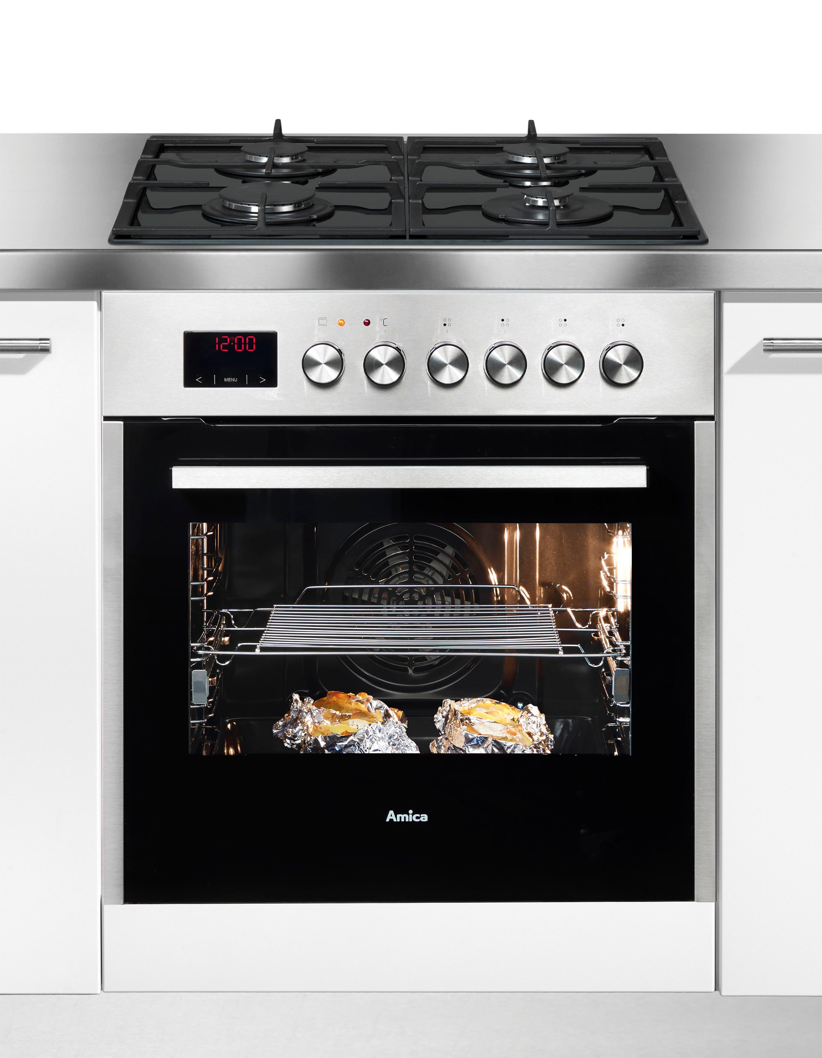 Amica Gasherd-Set EHEG 934 112 E, mit 1-fach-Teleskopauszug, Steam Clean, Klassischer Kochkomfort mit viel Kontrolle und bequemer Handhabung