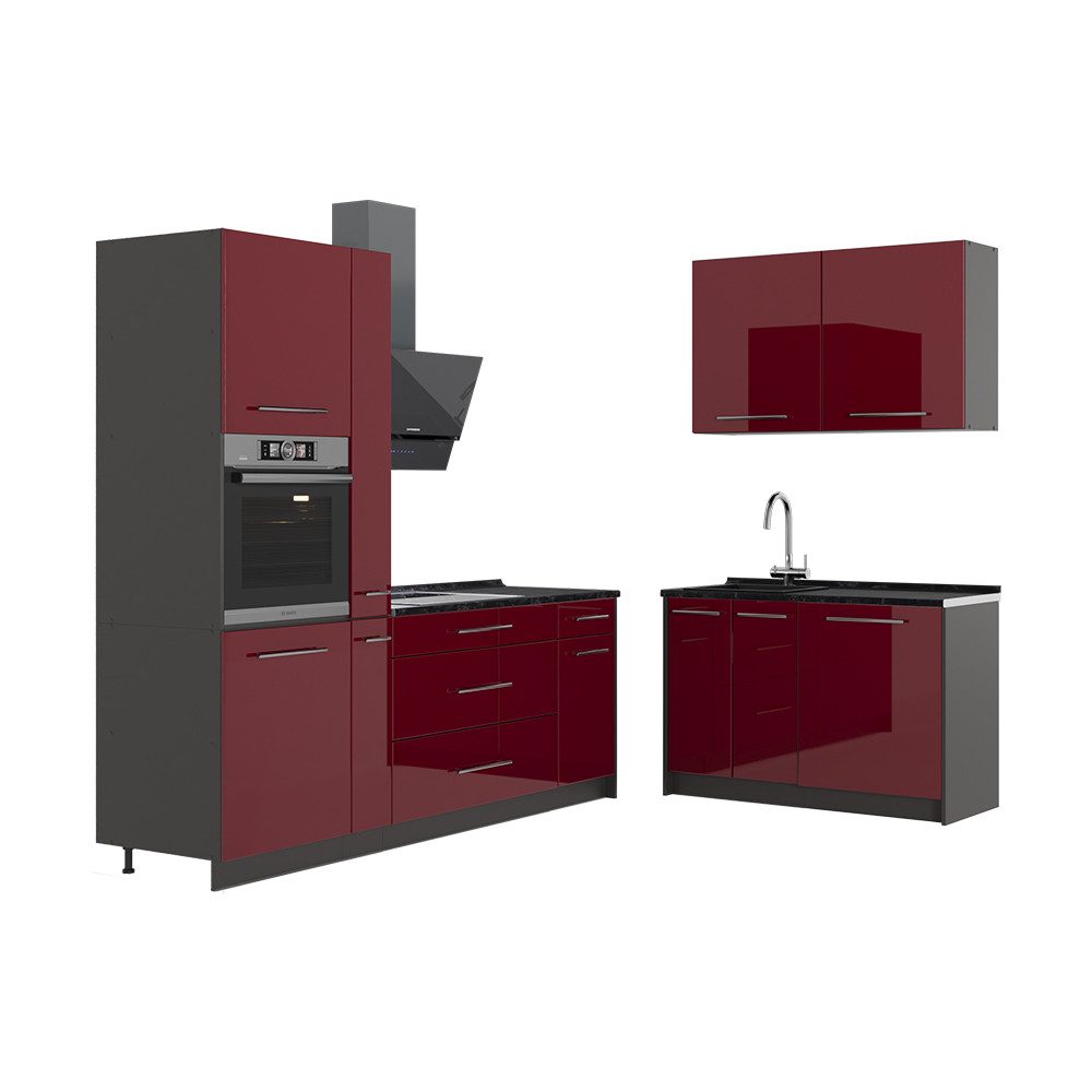 Vicco Winkelküche Fame-Line, Bordeaux Hochglanz/Anthrazit, 220 x 120 cm, AP Anthrazit