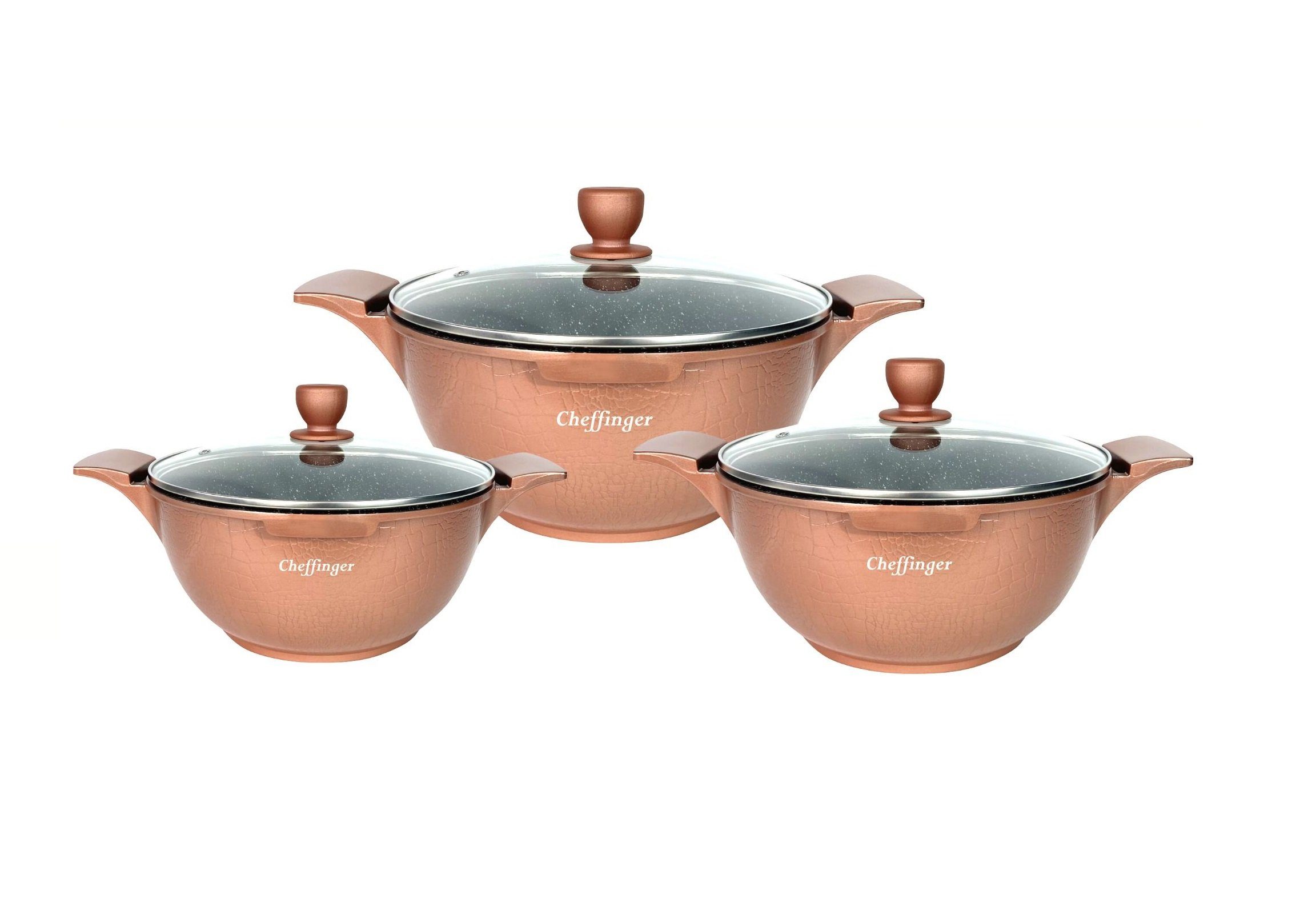 Cheffinger Kochtopf Kochtopfset 20-24-28cm 6-tlg Topf Induktion Alu Guss Geschirr, (6-tlg)