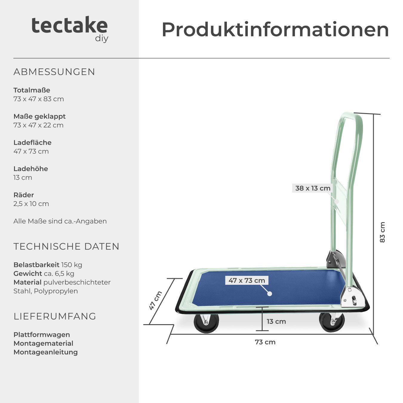 tectake transport trolley platform trolley (set), folding handle