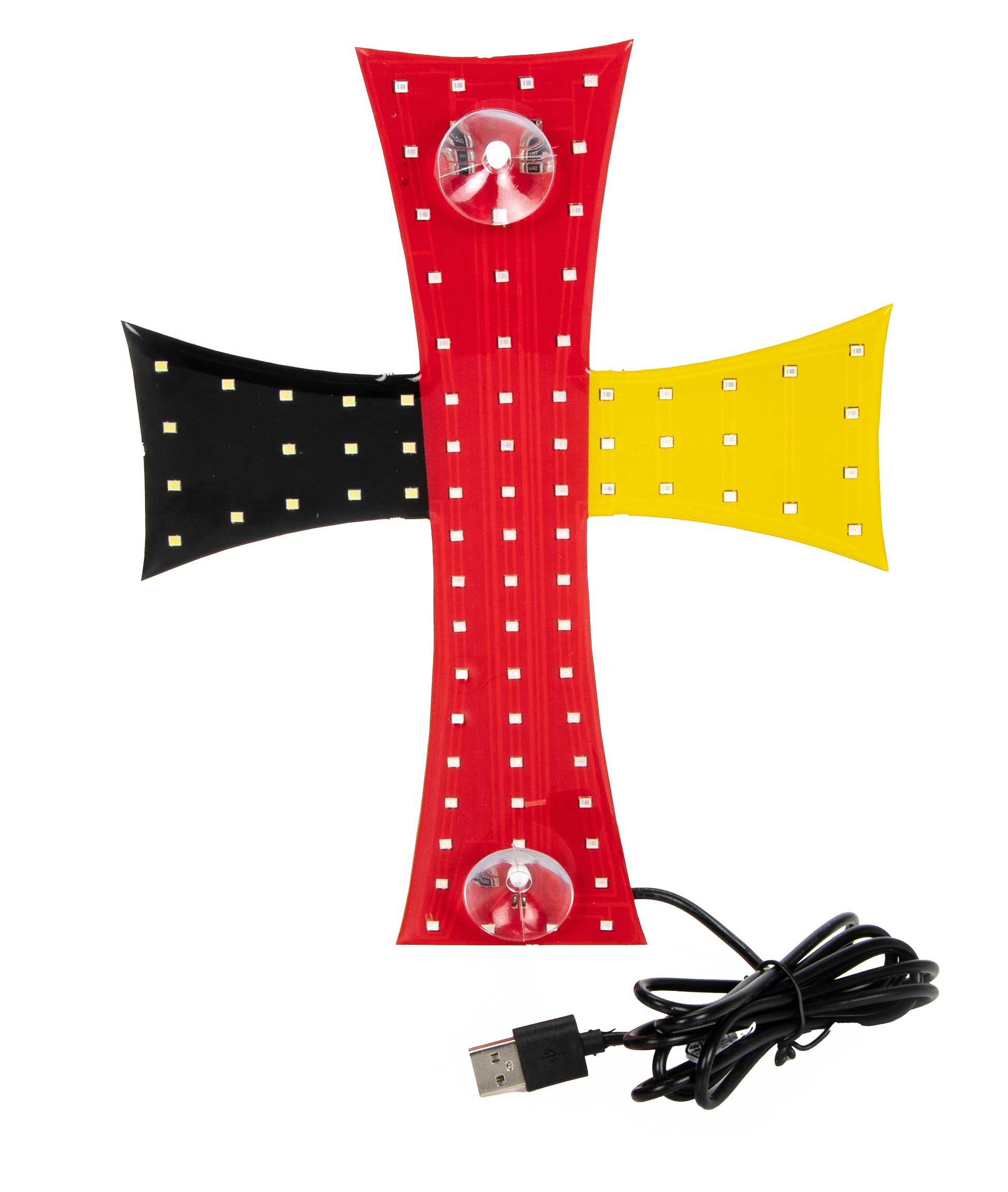 All Ride Dekofigur LKW LED-Kreuz (Anschlusskabel mit USB-A-Stecker, LED Kreuz mit 84 weißen LEDs auf schwarz-rot-gold), LKW Innenbeleuchtung