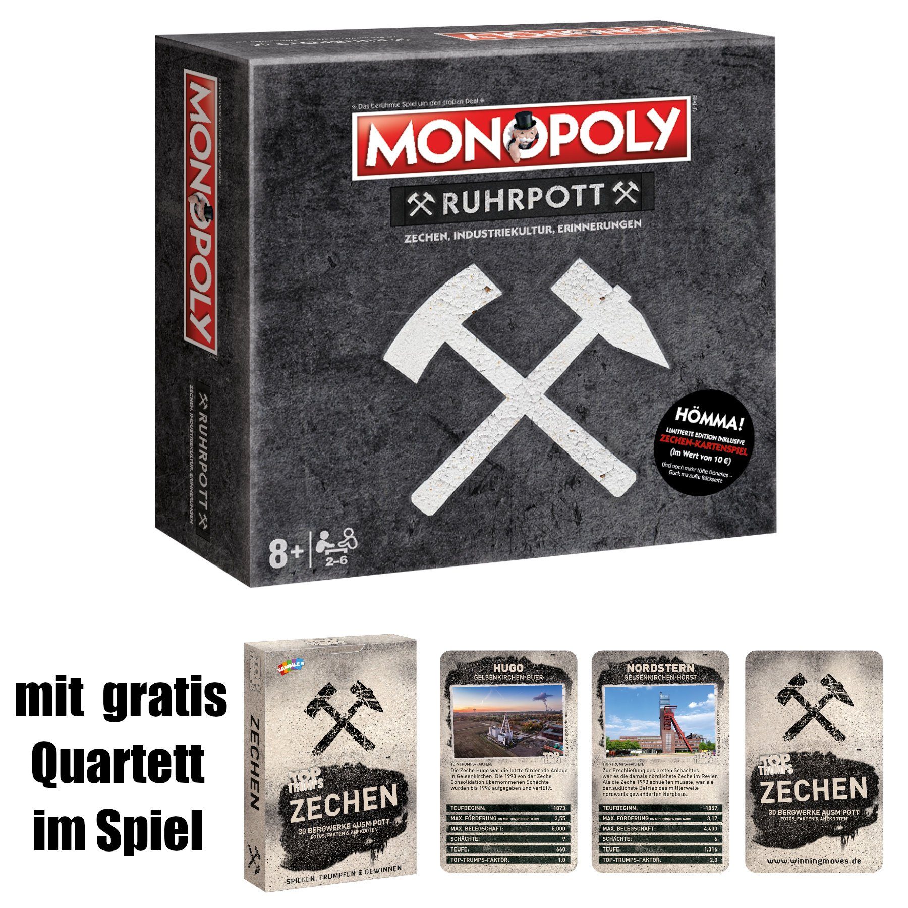 inkl. Moves Monopoly Spiel, Winning Zechen Ruhrpott Brettspiel Quartettspiel