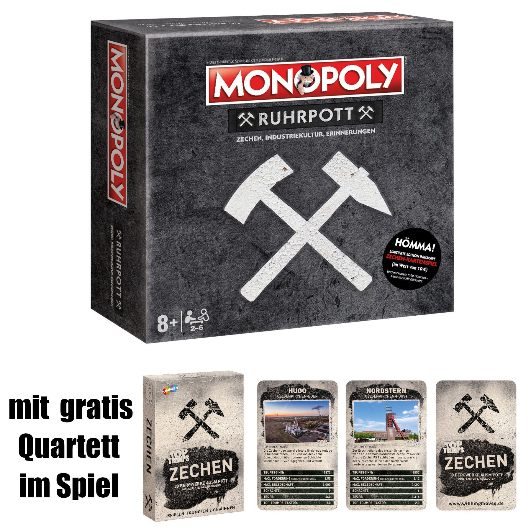 Winning Moves Spiel, Brettspiel Monopoly Ruhrpott inkl. Quartettspiel Zechen