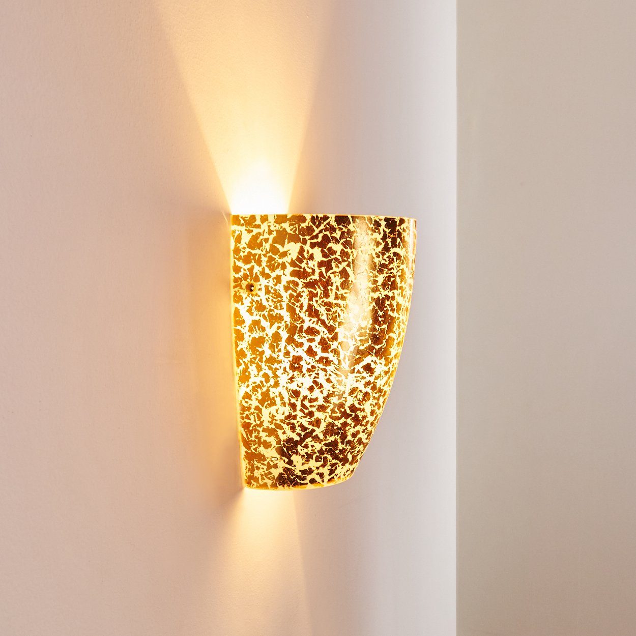 Wandlampe Lichteffekt Wandleuchte Gold, E27, Up&Down-Effekt, Blattgold-Optik, »Abriola« Leuchtmittel, ohne in hofstein in aus Wandspot Glas mit