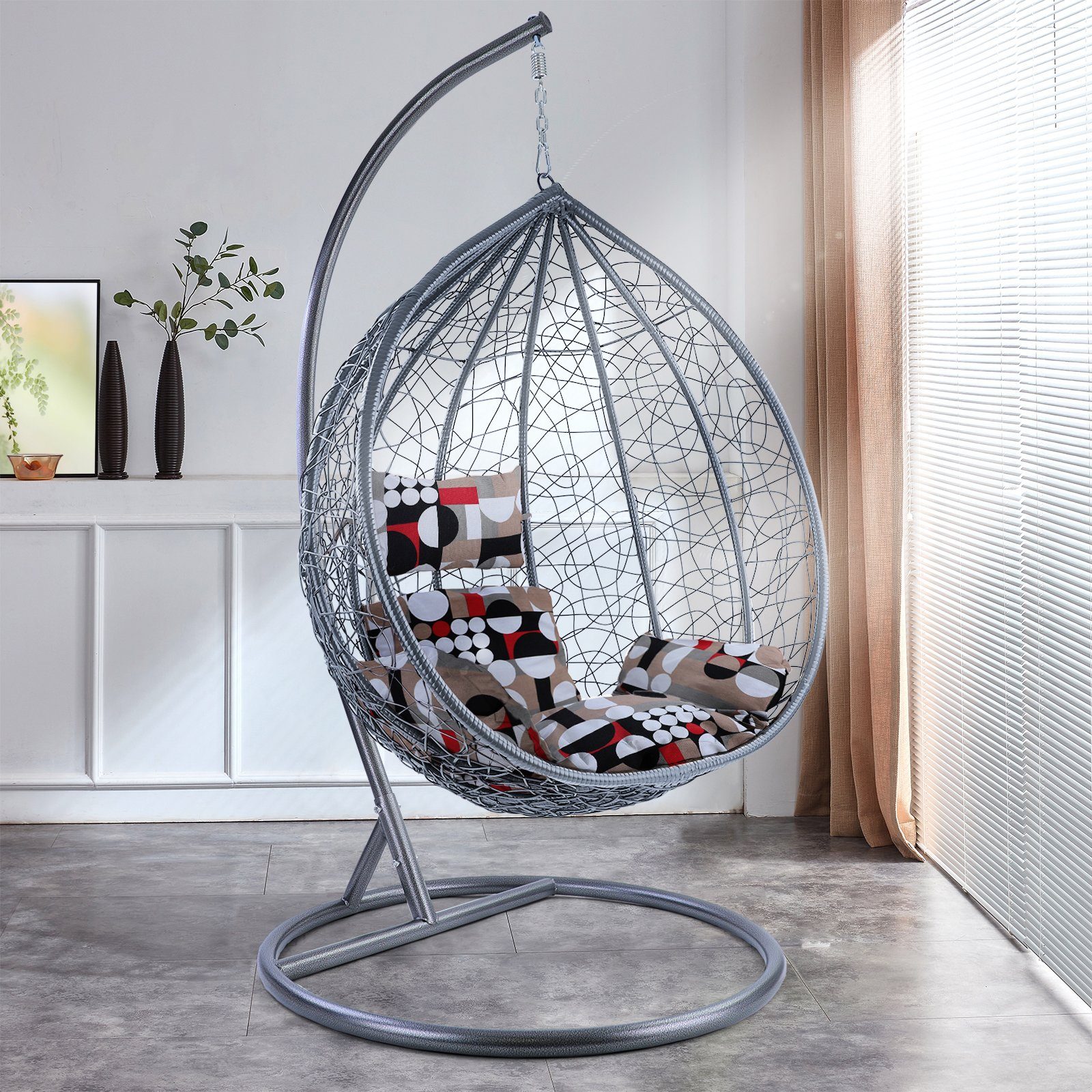 RAMROXX Hängesessel Hängesessel Miami XL Rattan Korb Grau Gestell silber Ki günstig online kaufen