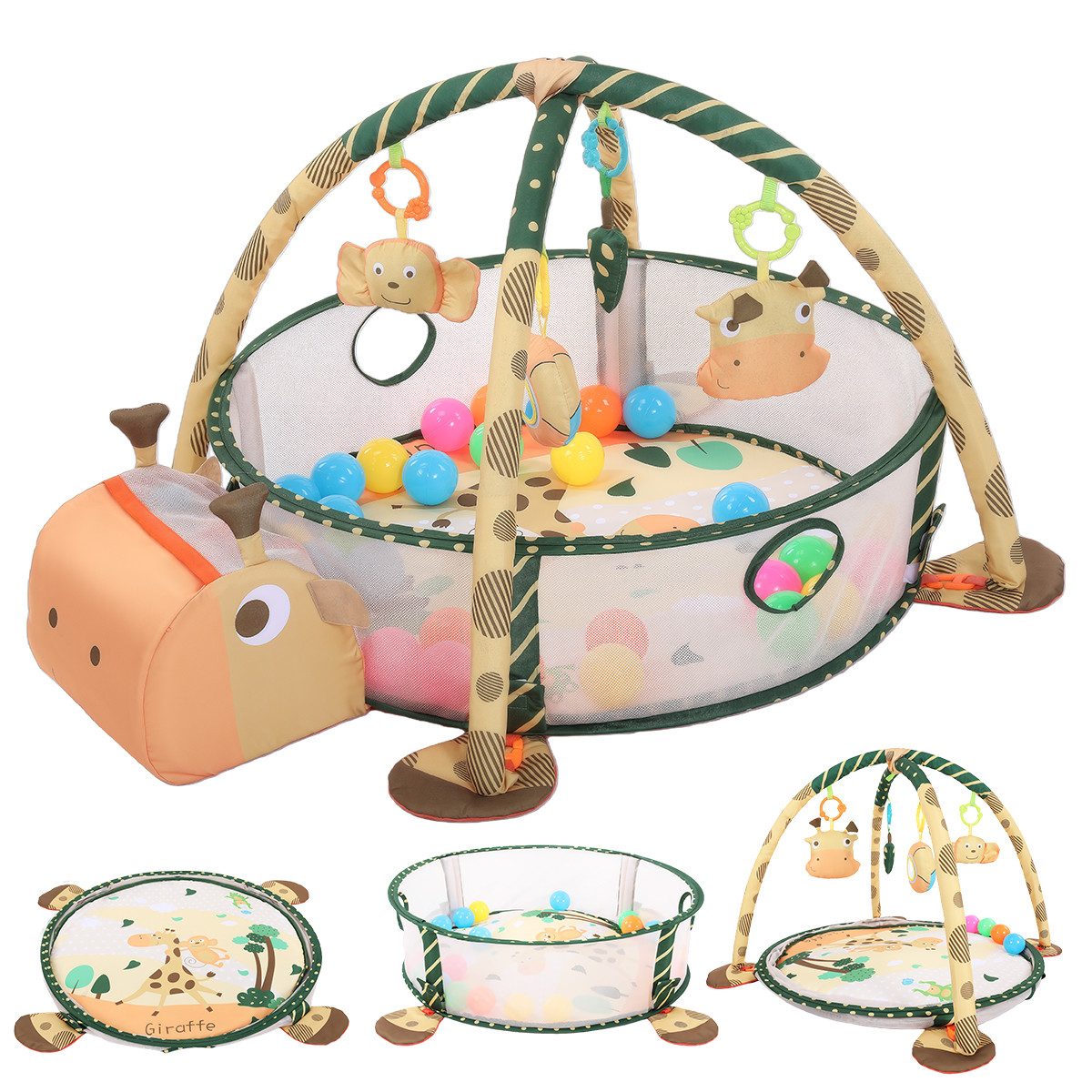 Insma Spielbogen 3-in-1 Baby Spielmatte Spielbogen Baby Gym Krabbeldecke faltbar, 4 Lernspielzeug und 30 Ozeanbälle