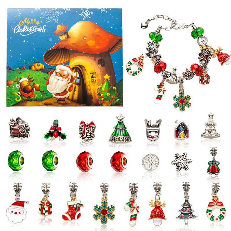 CLTYQ Schmuck-Adventskalender Schmuck-Adventskalender Weihnachtskalender Teenager Mädchen Kinder, DIY Adventskalender Inhalt Kinder Frauen Schmuck Armband