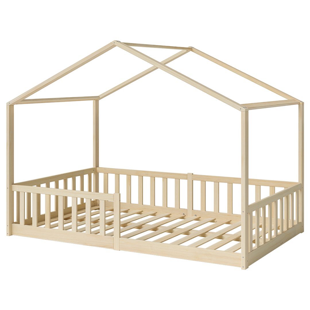 Bellabino Hausbett Bia (natur lackiert, 120x200 cm, Bodenbett mit Rolllatte günstig online kaufen
